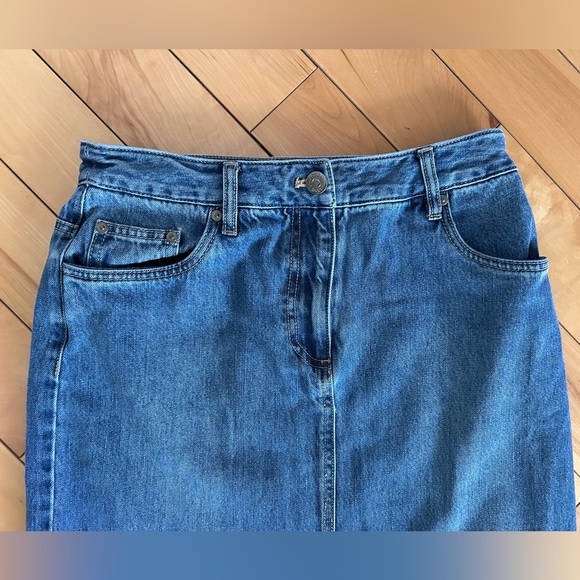 House of Harlow 1960 Blue Straight-Leg Denim Skirt with Front Slit - Picture 4 of 6